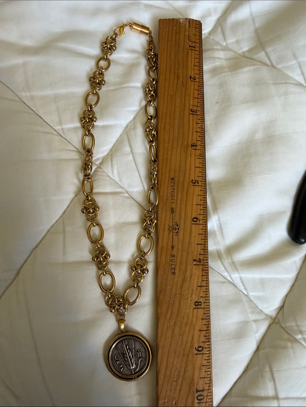 Gold Two-Tone Medallion Necklace with Coin Pendant - Picture 8 of 10